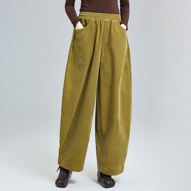 Nimara Ritual Women's Fall Plain Ankle-Length Simple Design Corduroy Pants With Pockets