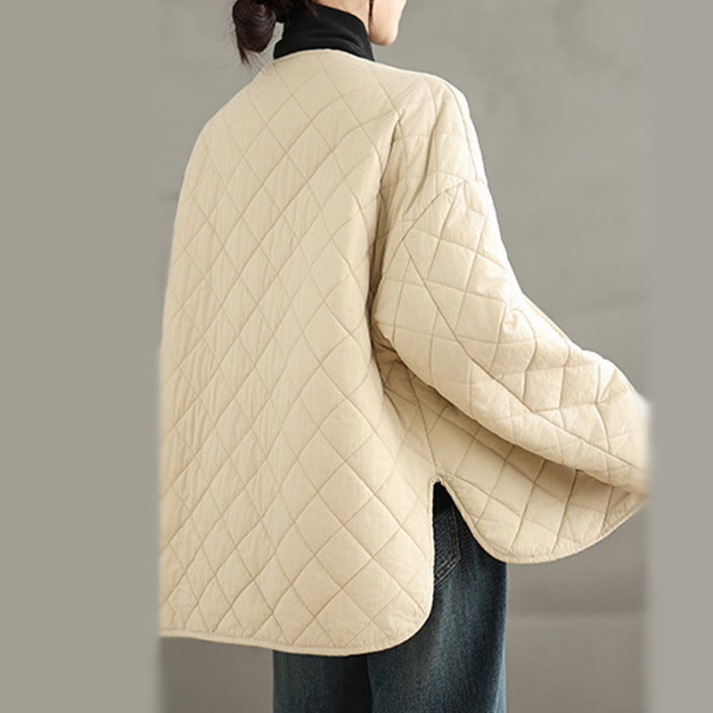 Nimara Ritual Women's Buttons Design Cotton Thermal Diamond-quilted Long Sleeve Jacket With Pockets