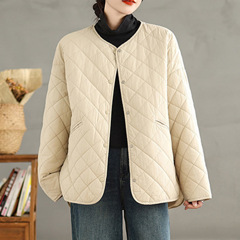 Nimara Ritual Women's Buttons Design Cotton Thermal Diamond-quilted Long Sleeve Jacket With Pockets