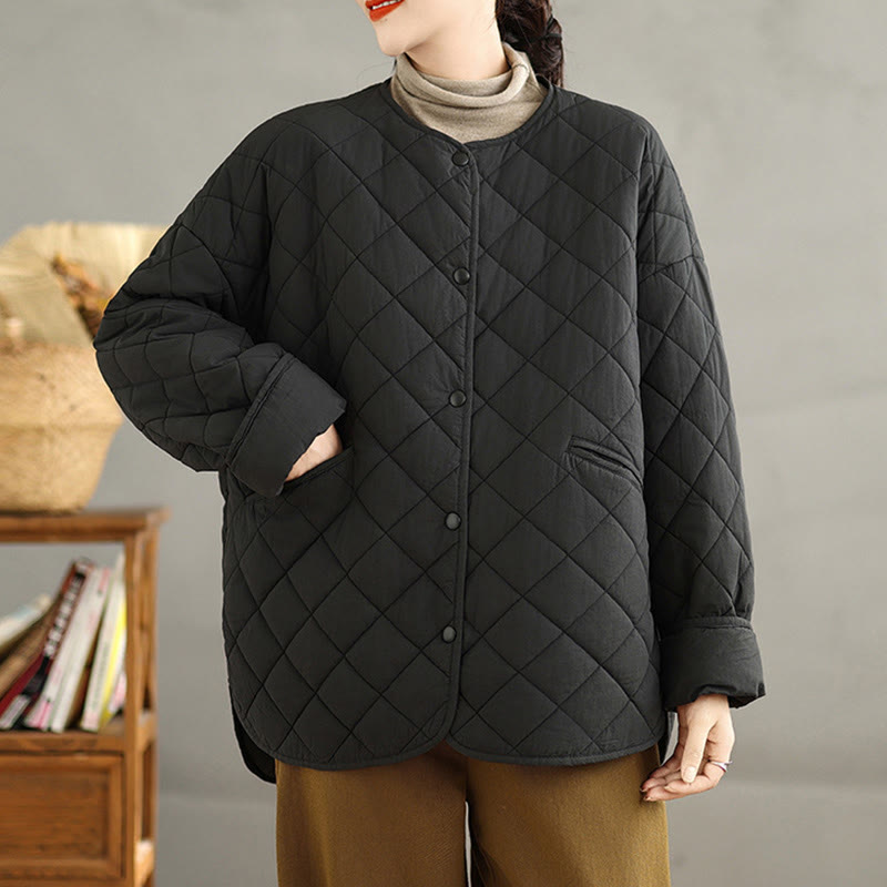 Nimara Ritual Women's Buttons Design Cotton Thermal Diamond-quilted Long Sleeve Jacket With Pockets