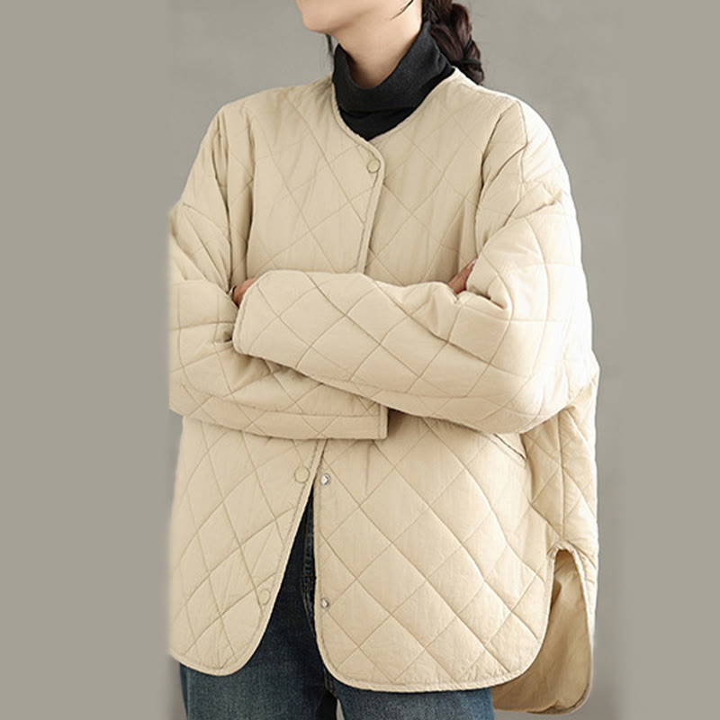Nimara Ritual Women's Buttons Design Cotton Thermal Diamond-quilted Long Sleeve Jacket With Pockets