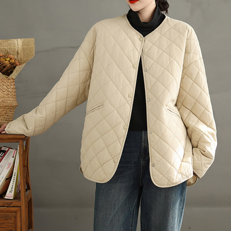 Nimara Ritual Women's Buttons Design Cotton Thermal Diamond-quilted Long Sleeve Jacket With Pockets
