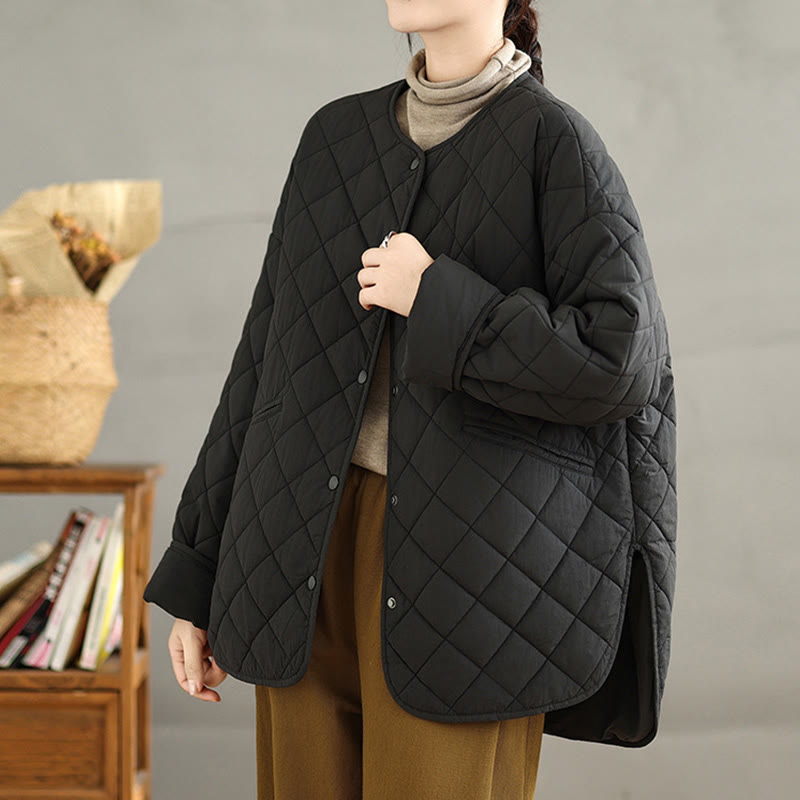 Nimara Ritual Women's Buttons Design Cotton Thermal Diamond-quilted Long Sleeve Jacket With Pockets