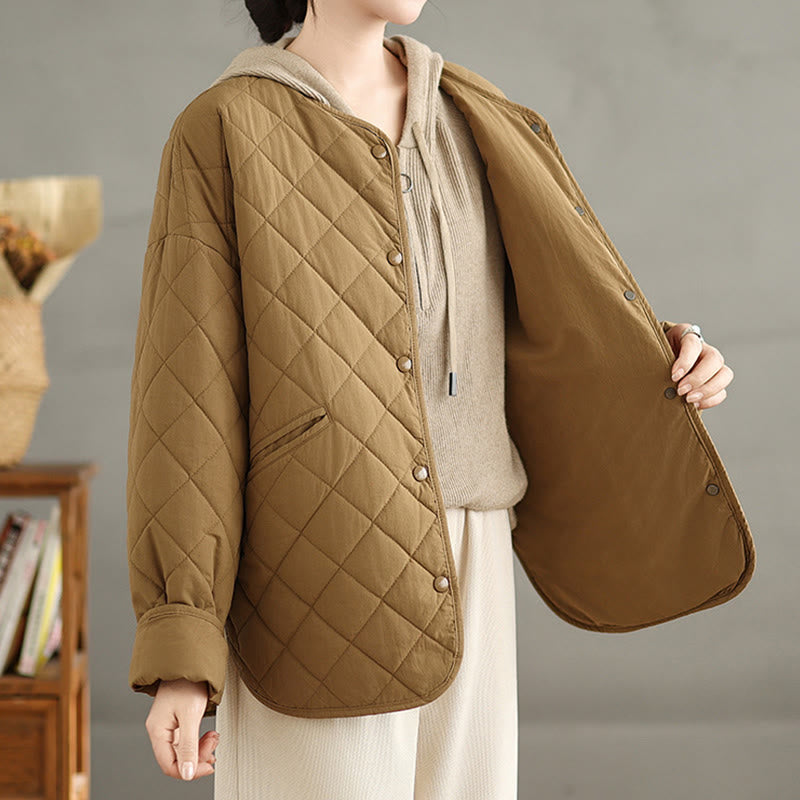 Nimara Ritual Women's Buttons Design Cotton Thermal Diamond-quilted Long Sleeve Jacket With Pockets