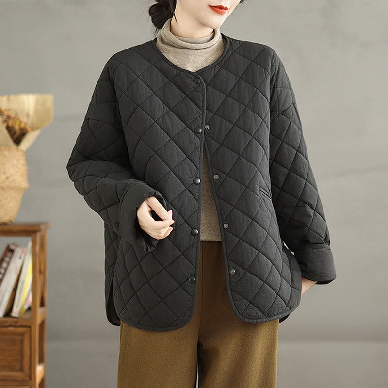 Nimara Ritual Women's Buttons Design Cotton Thermal Diamond-quilted Long Sleeve Jacket With Pockets