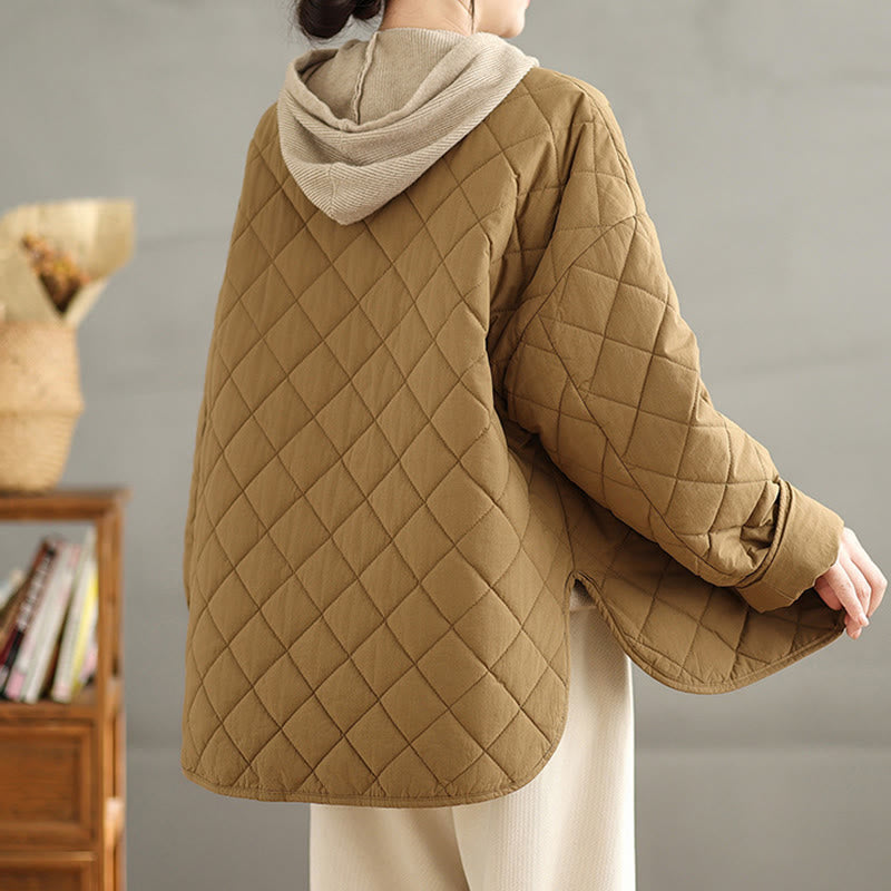 Nimara Ritual Women's Buttons Design Cotton Thermal Diamond-quilted Long Sleeve Jacket With Pockets