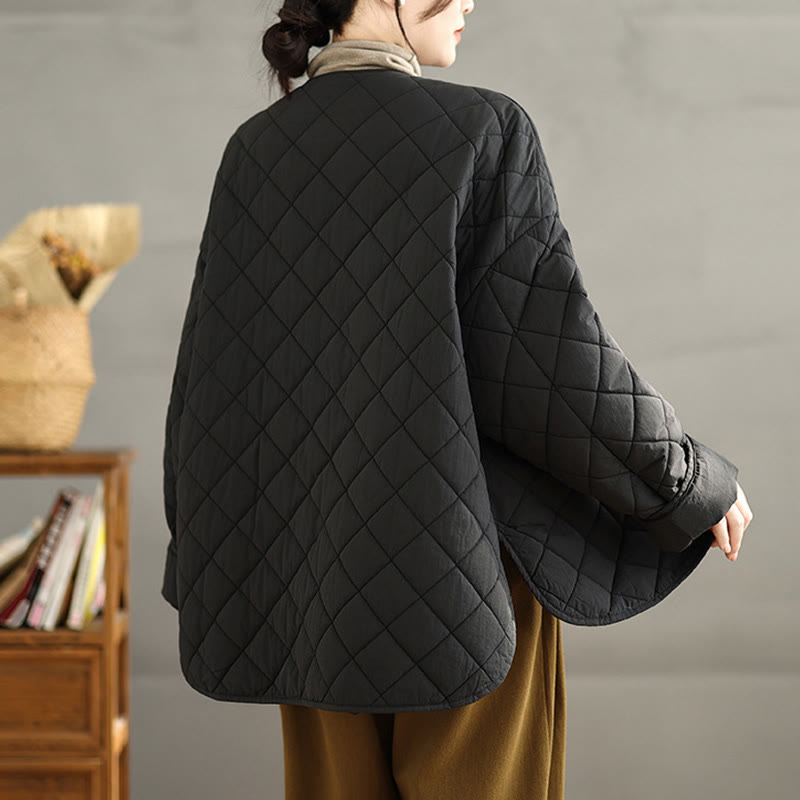 Nimara Ritual Women's Buttons Design Cotton Thermal Diamond-quilted Long Sleeve Jacket With Pockets