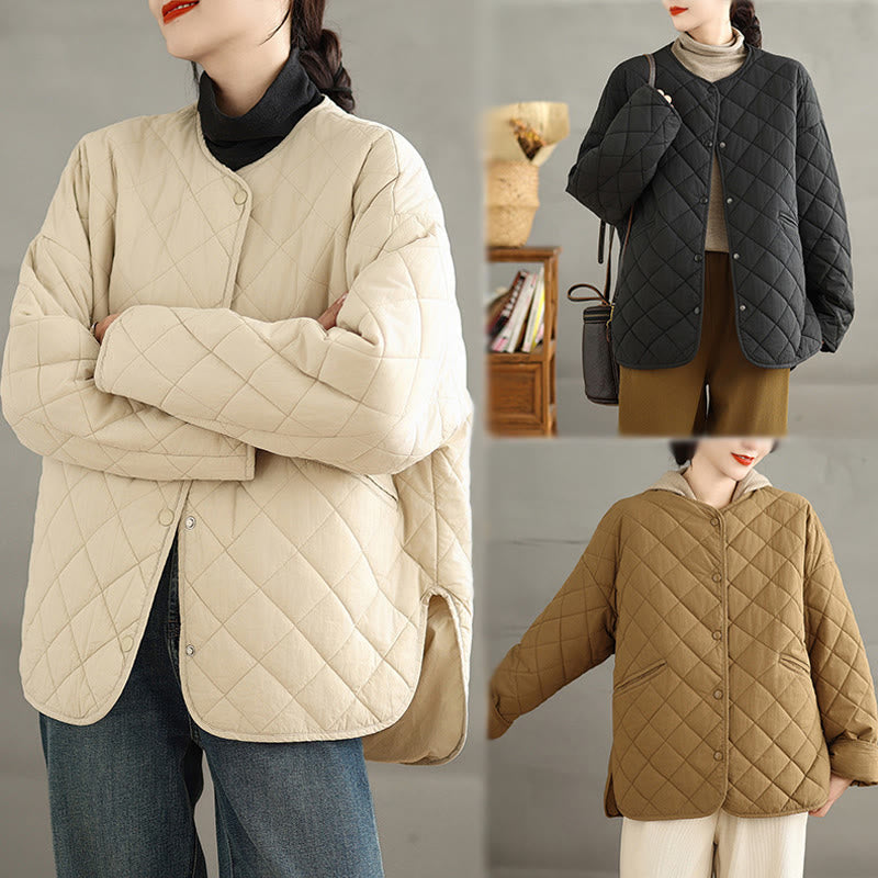 Nimara Ritual Women's Buttons Design Cotton Thermal Diamond-quilted Long Sleeve Jacket With Pockets