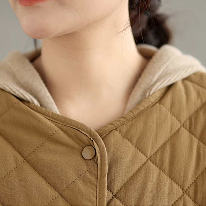 Nimara Ritual Women's Buttons Design Cotton Thermal Diamond-quilted Long Sleeve Jacket With Pockets