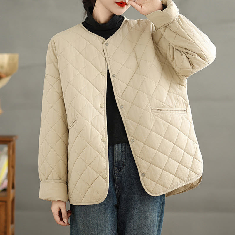 Nimara Ritual Women's Buttons Design Cotton Thermal Diamond-quilted Long Sleeve Jacket With Pockets