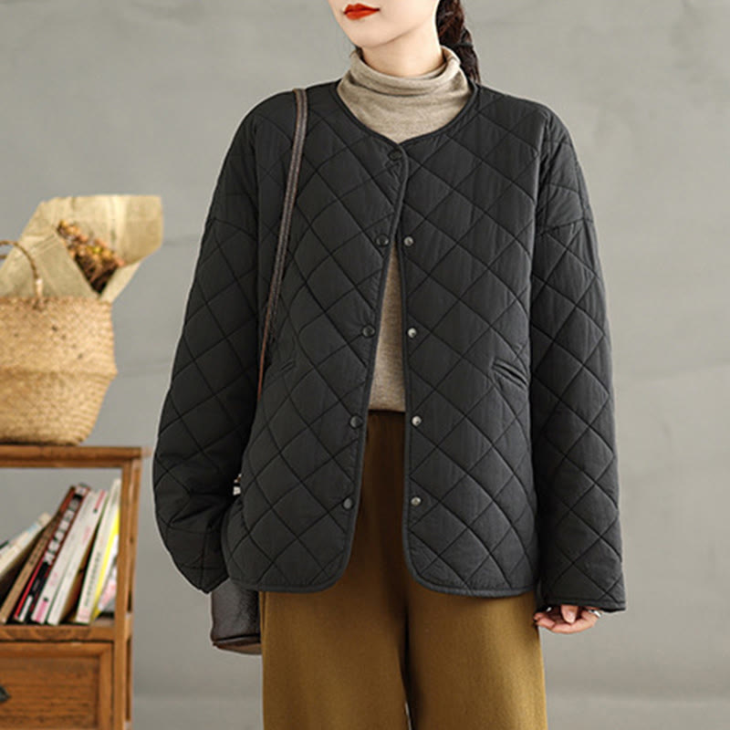 Nimara Ritual Women's Buttons Design Cotton Thermal Diamond-quilted Long Sleeve Jacket With Pockets