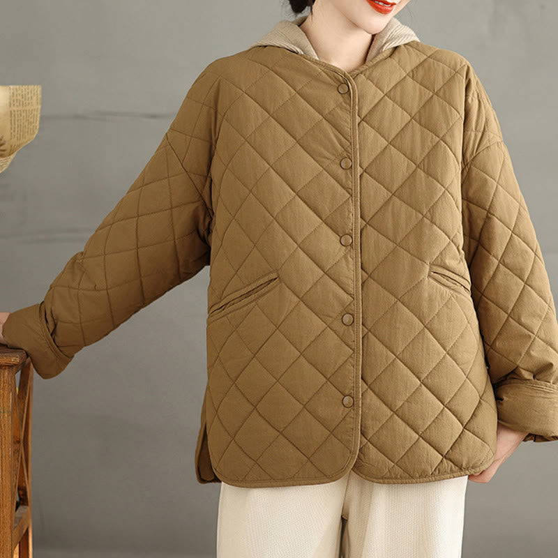 Nimara Ritual Women's Buttons Design Cotton Thermal Diamond-quilted Long Sleeve Jacket With Pockets