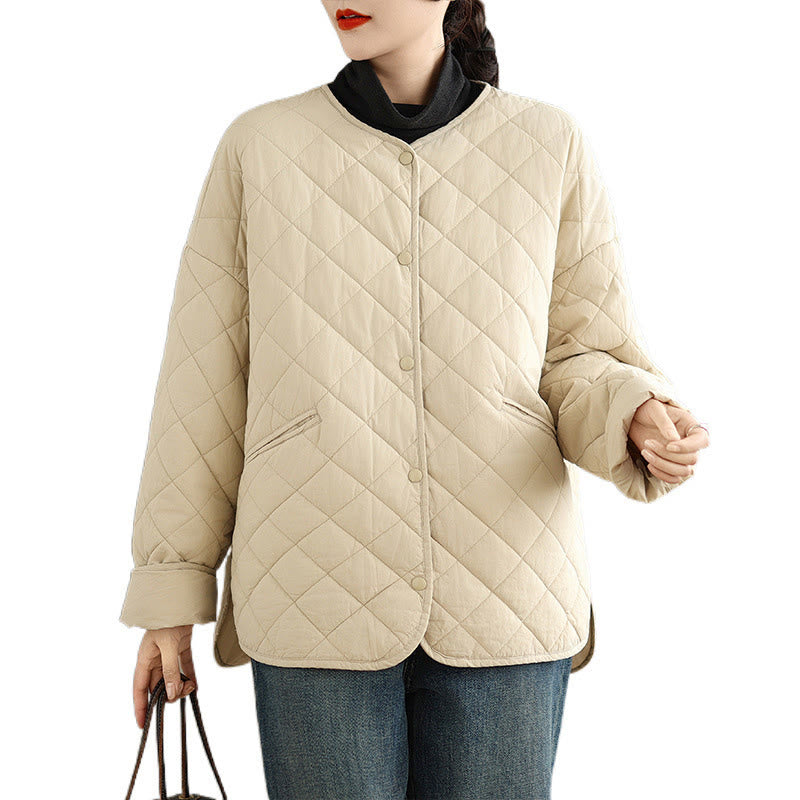 Nimara Ritual Women's Buttons Design Cotton Thermal Diamond-quilted Long Sleeve Jacket With Pockets