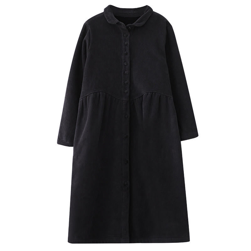Nimara Ritual Plain Buttons Long Sleeve Women's Corduroy Fleece-Lined Coat With Pockets