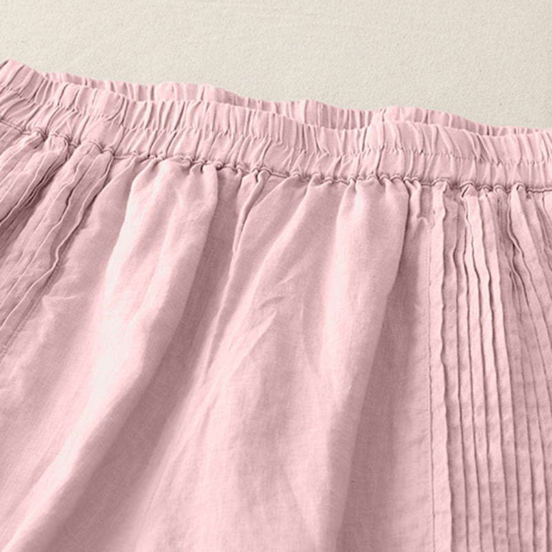 Nimara Ritual Casual Plain Tucker Pleats Elastic Women's Polyester Wide Leg Pants With Pockets