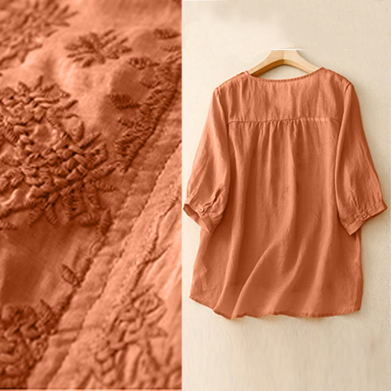 Nimara Ritual V-Neck Lines Embroidery Women's Half Sleeve Shirt