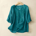 Nimara Ritual V-Neck Lines Embroidery Women's Half Sleeve Shirt