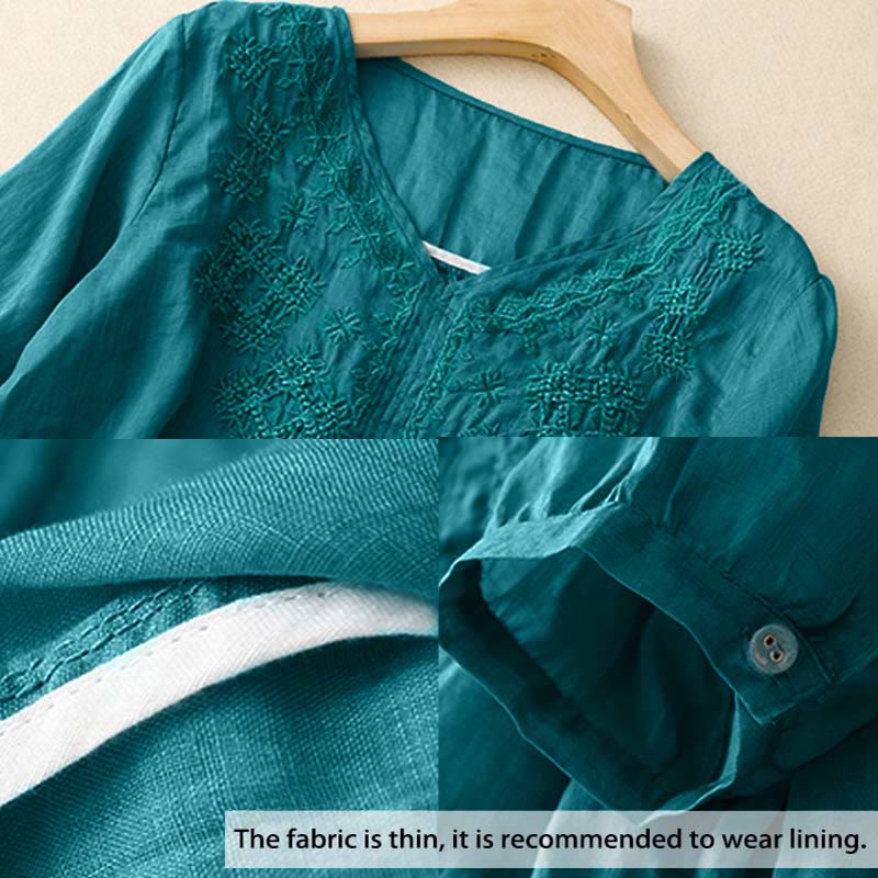 Nimara Ritual V-Neck Lines Embroidery Women's Half Sleeve Shirt