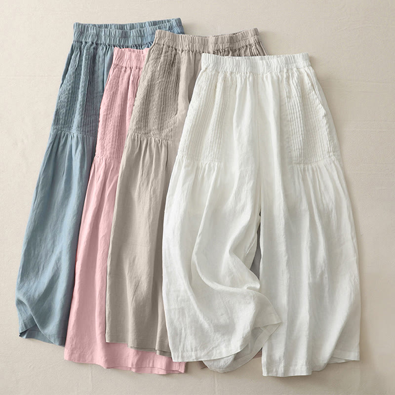 Nimara Ritual Casual Plain Tucker Pleats Elastic Women's Polyester Wide Leg Pants With Pockets