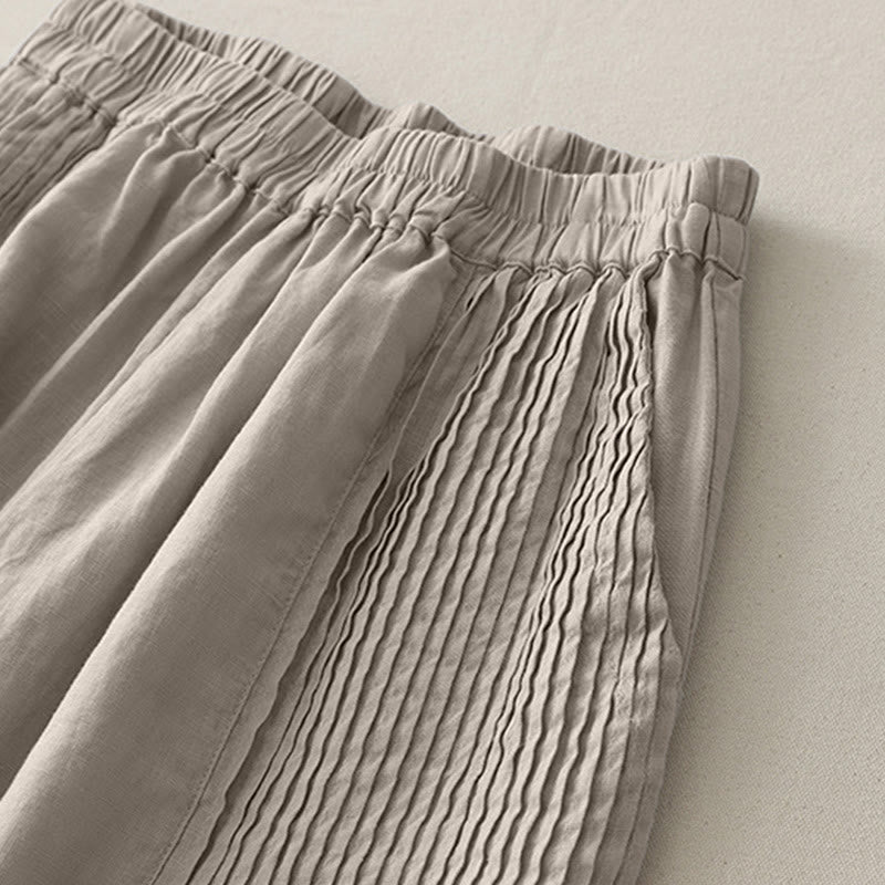 Nimara Ritual Casual Plain Tucker Pleats Elastic Women's Polyester Wide Leg Pants With Pockets