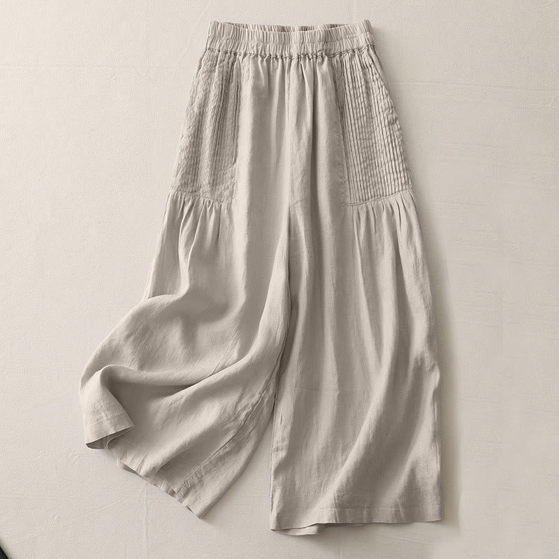 Nimara Ritual Casual Plain Tucker Pleats Elastic Women's Polyester Wide Leg Pants With Pockets