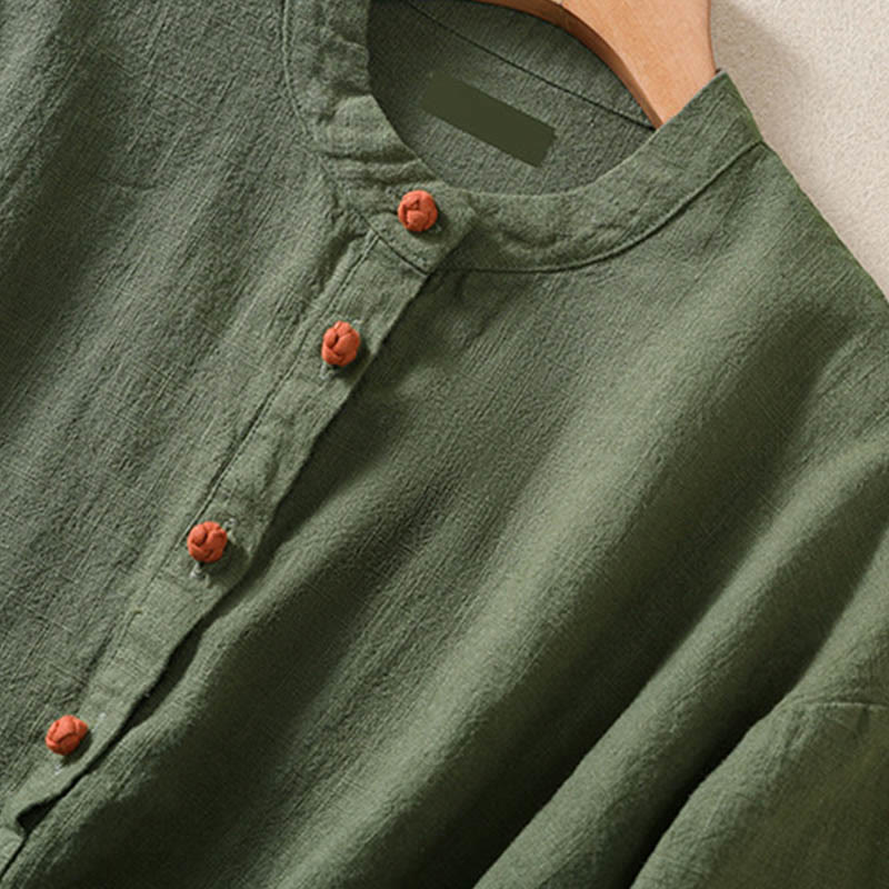 Nimara Ritual Casual Buttons Crew Neck Women's Long Sleeve Shirt With Pockets