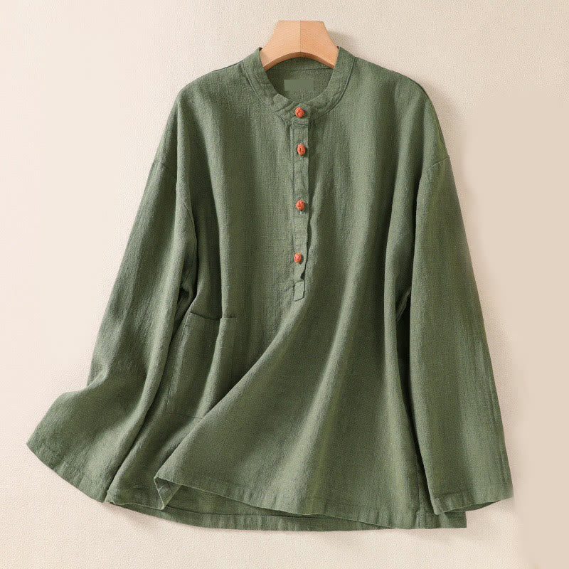 Nimara Ritual Casual Buttons Crew Neck Women's Long Sleeve Shirt With Pockets