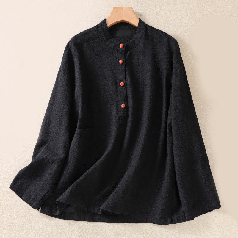 Nimara Ritual Casual Buttons Crew Neck Women's Long Sleeve Shirt With Pockets