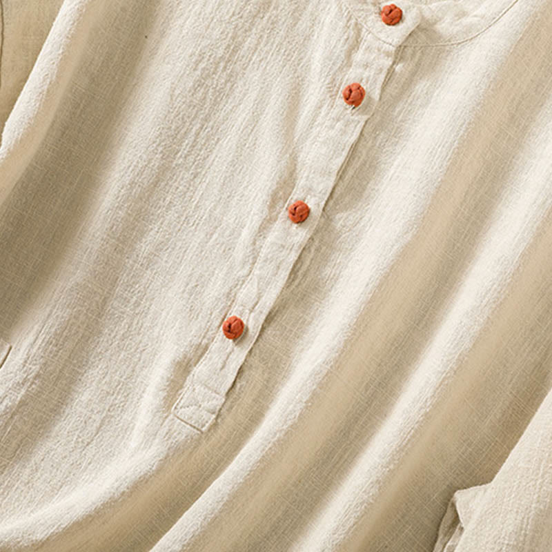 Nimara Ritual Casual Buttons Crew Neck Women's Long Sleeve Shirt With Pockets