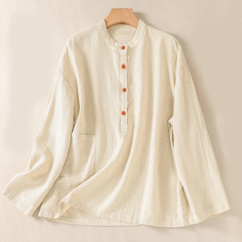 Nimara Ritual Casual Buttons Crew Neck Women's Long Sleeve Shirt With Pockets
