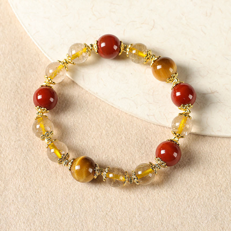 Nimara Ritual Natural Golden Rutilated Quartz Tiger Eye Beads Wealth Bracelet