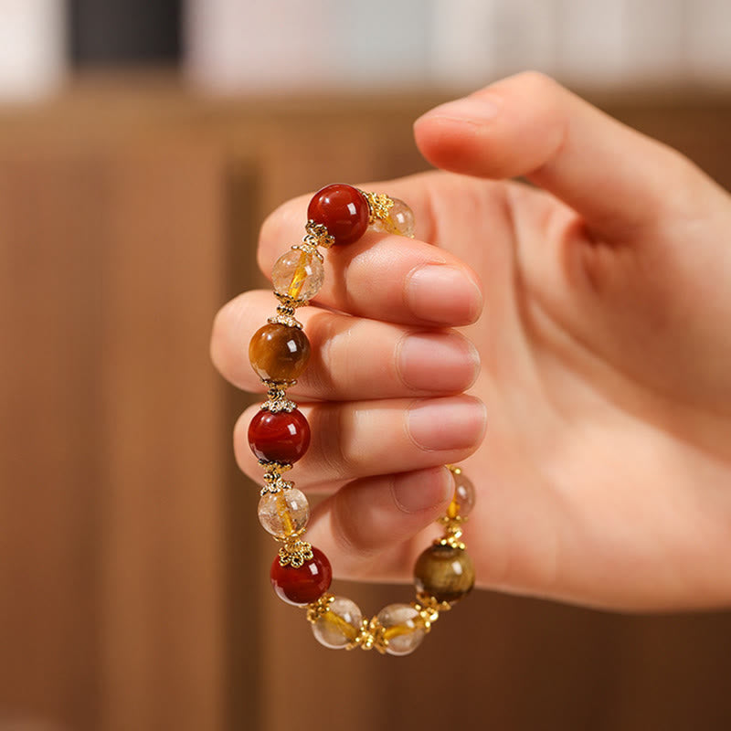 Nimara Ritual Natural Golden Rutilated Quartz Tiger Eye Beads Wealth Bracelet