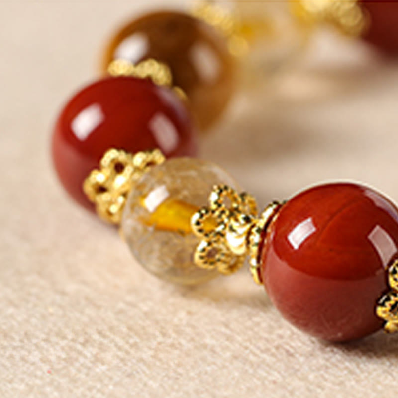 Nimara Ritual Natural Golden Rutilated Quartz Tiger Eye Beads Wealth Bracelet
