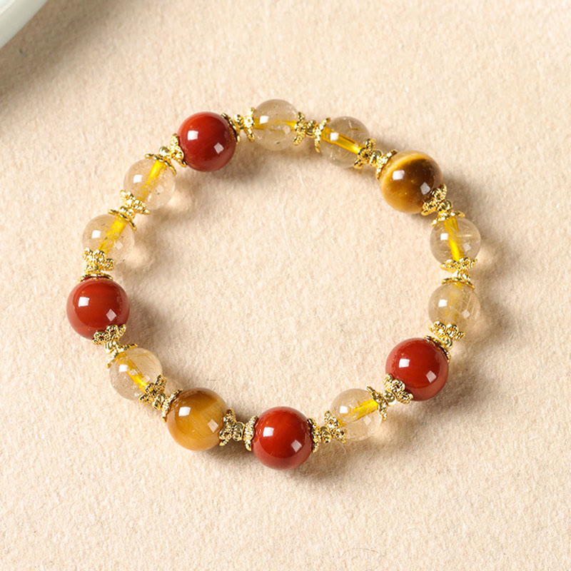 Nimara Ritual Natural Golden Rutilated Quartz Tiger Eye Beads Wealth Bracelet