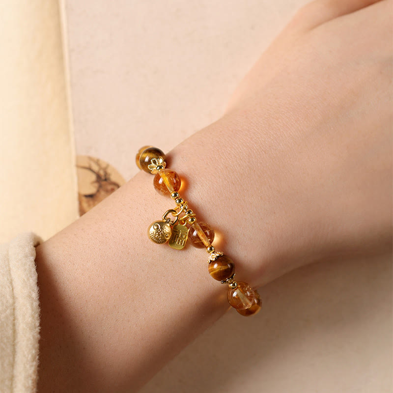 Nimara Ritual Natural Citrine Fu Character Lucky Beast Prosperity Bracelet