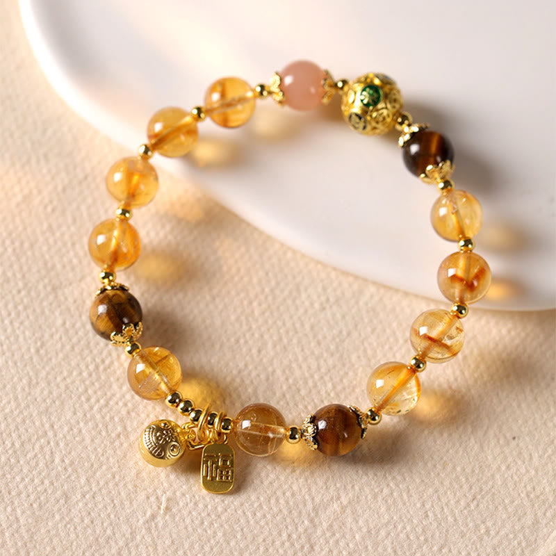 Nimara Ritual Natural Citrine Fu Character Lucky Beast Prosperity Bracelet