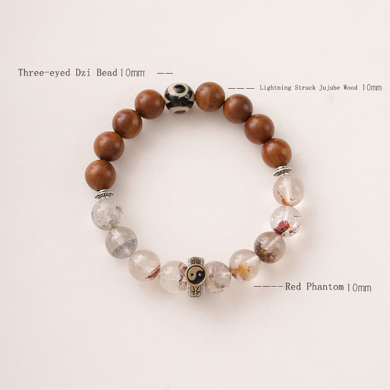 Nimara Ritual Lightning Struck Wood Red Phantom Yin Yang Protection Bracelet