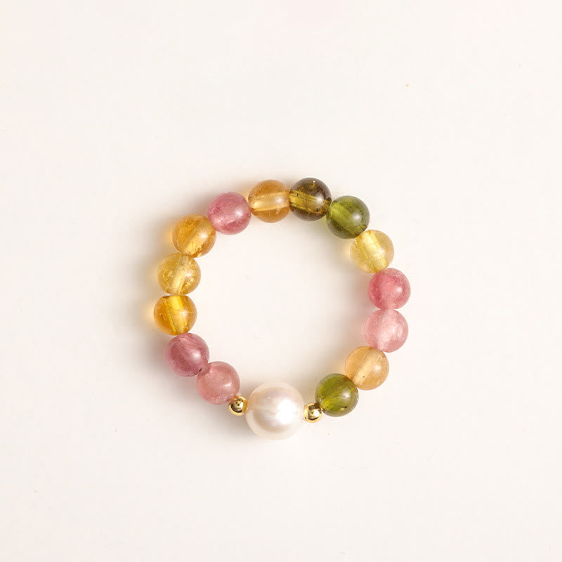 Nimara Ritual Natural Tourmaline Lucky Pearl Pixiu Amber Positive Love Ring
