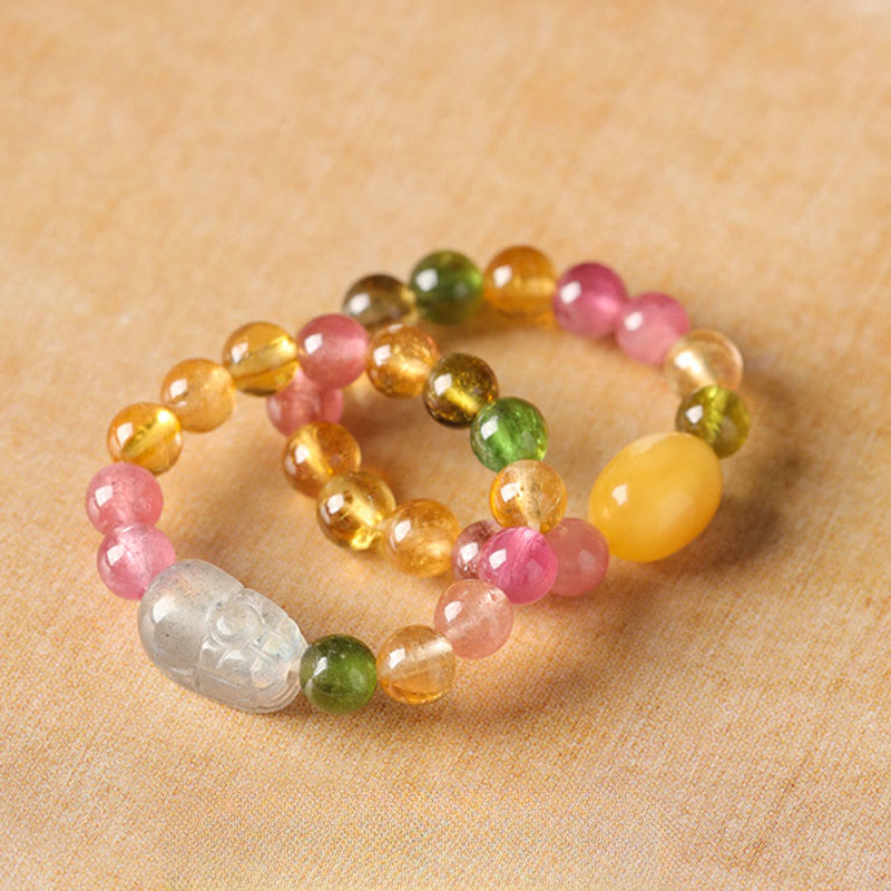 Nimara Ritual Natural Tourmaline Lucky Pearl Pixiu Amber Positive Love Ring