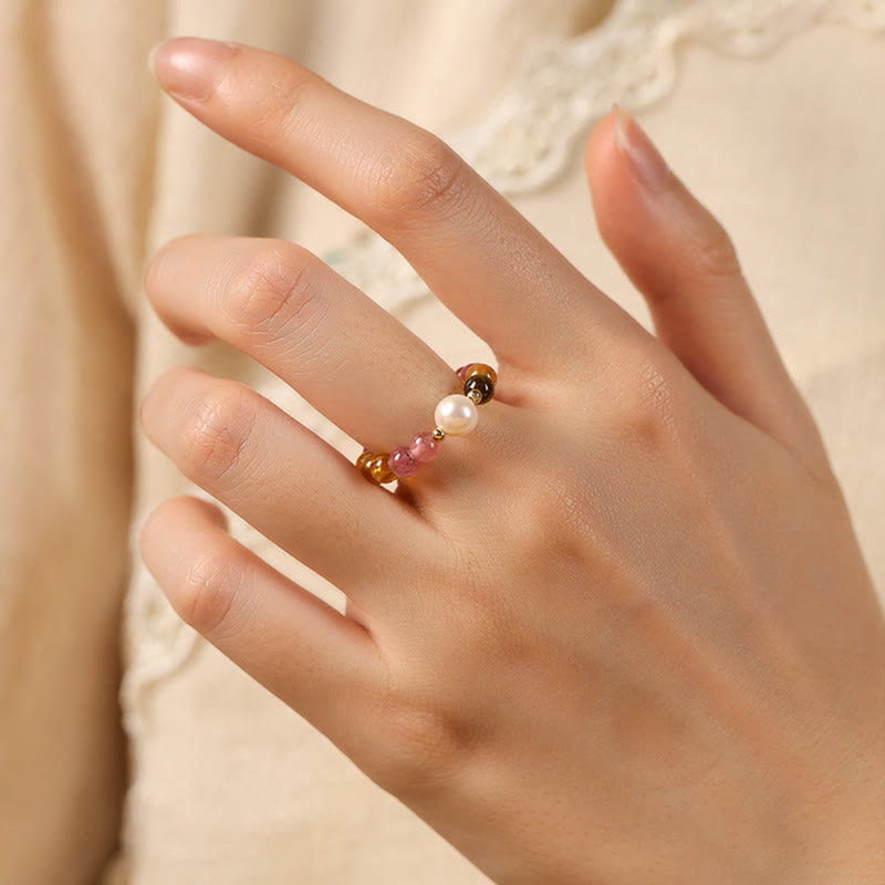 Nimara Ritual Natural Tourmaline Lucky Pearl Pixiu Amber Positive Love Ring