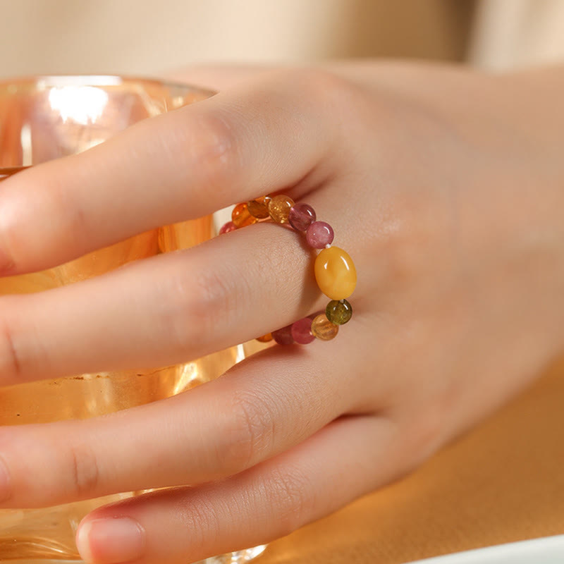 Nimara Ritual Natural Tourmaline Lucky Pearl Pixiu Amber Positive Love Ring