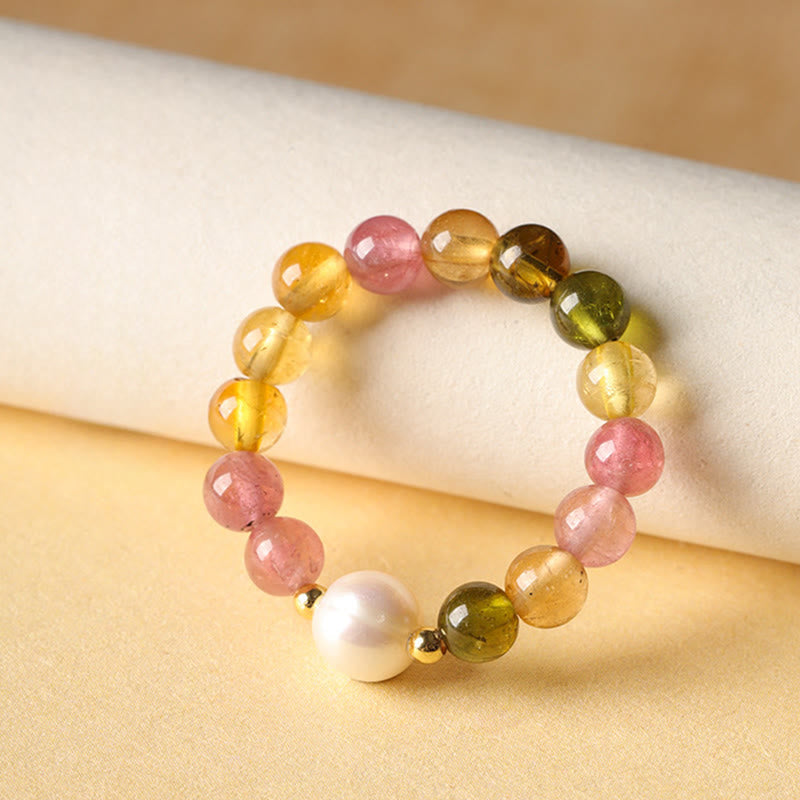 Nimara Ritual Natural Tourmaline Lucky Pearl Pixiu Amber Positive Love Ring