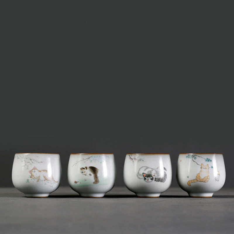 Nimara Ritual Cute Cat Branches Teacup Kung Fu Tea Cup With Gift Box