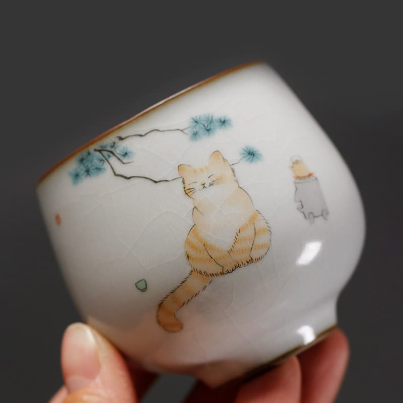 Nimara Ritual Cute Cat Branches Teacup Kung Fu Tea Cup With Gift Box