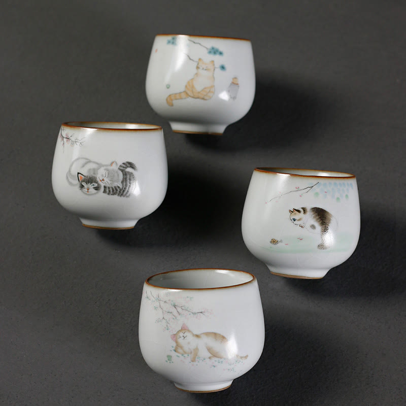 Nimara Ritual Cute Cat Branches Teacup Kung Fu Tea Cup With Gift Box