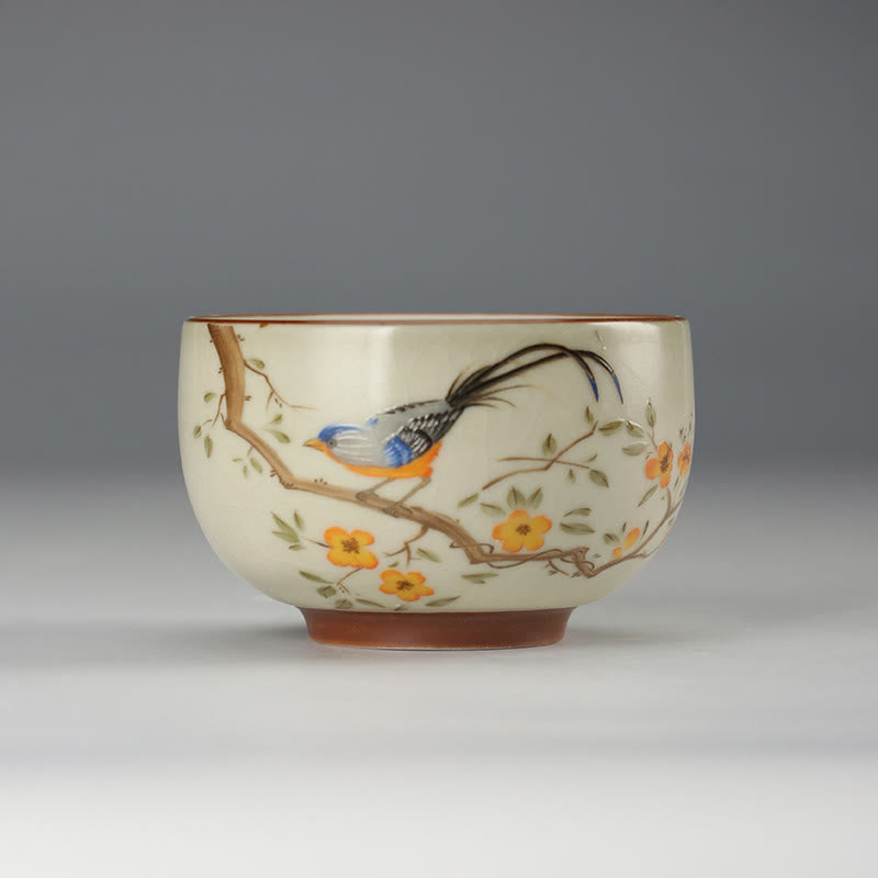 Nimara Ritual Bird On Branches Copper Coin Teacup Kung Fu Tea Cup