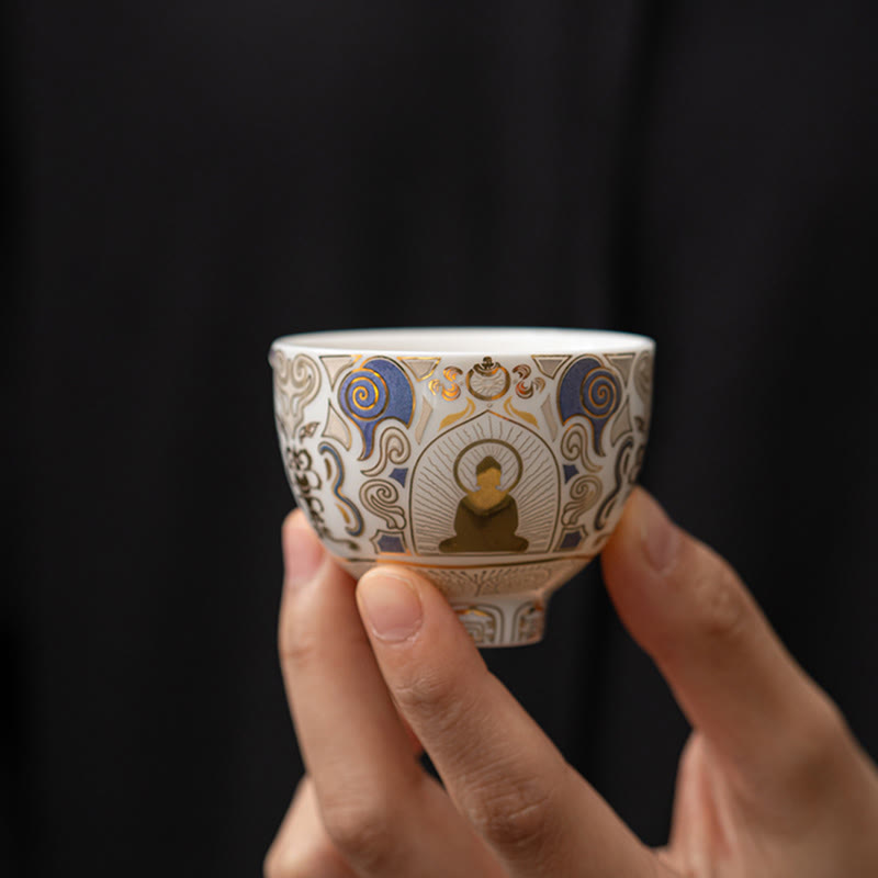 Nimara Ritual White Thangka Buddha Auspicious Clouds Teacup Kung Fu Tea Cup