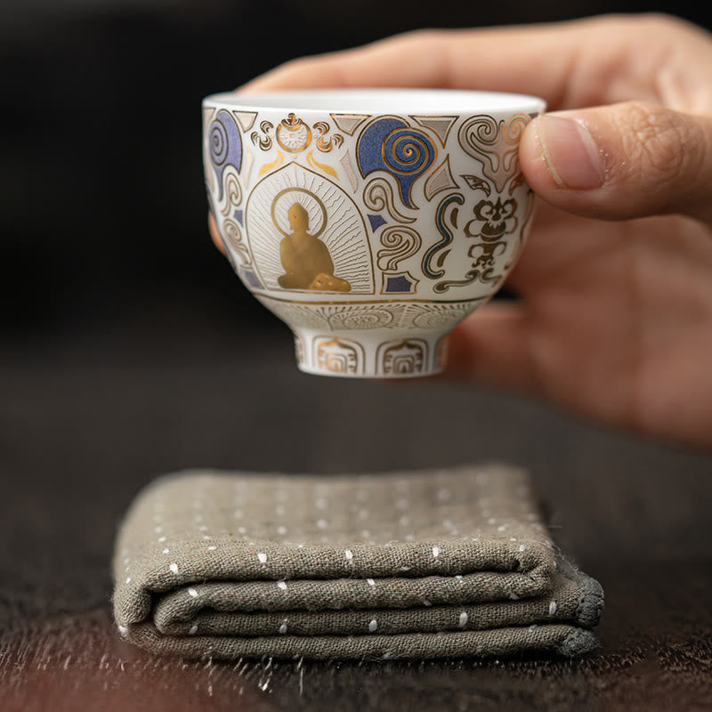 Nimara Ritual White Thangka Buddha Auspicious Clouds Teacup Kung Fu Tea Cup