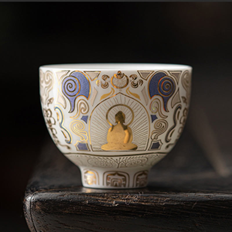 Nimara Ritual White Thangka Buddha Auspicious Clouds Teacup Kung Fu Tea Cup