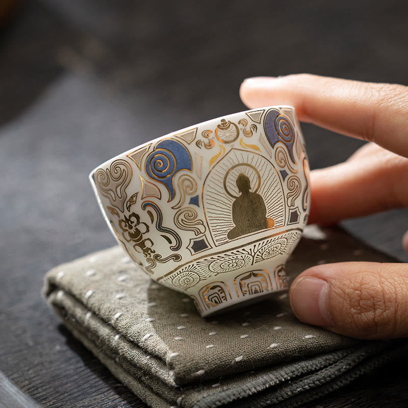 Nimara Ritual White Thangka Buddha Auspicious Clouds Teacup Kung Fu Tea Cup